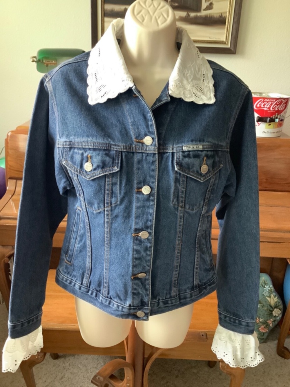Tasha Polizzi For TP Saddle Blanket & Co. Denim JEAN JACKET Size 1 LACE Collar